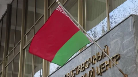 Flag Of Republic Of Belarus on the wall of Building in Moscow Stock Footage 145617360