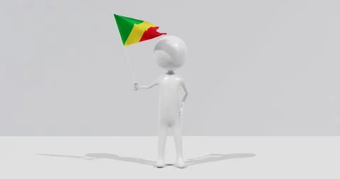 Flag of the Republic of the Congo. 3D Character holding and waving flag 4K Stock Footage 223316649