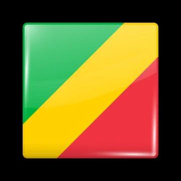 Flag of Republic of the Congo. Glossy Icon Square Shape. Vector Stock Illustration