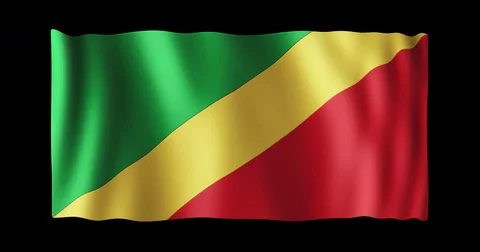Flag of Republic of the Congo, long ratio (2:1), seamless loop animation Stock Footage 84866748