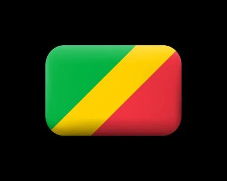 Flag of Republic of the Congo. Matted Vector Icon and Button. Rectangular Sha Stock Illustration