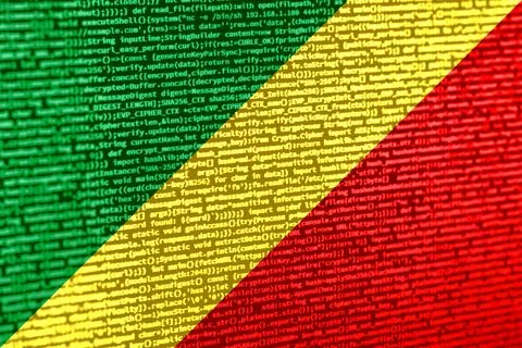 Flag of the Republic of the Congo over digital code. Concept of cybersecuri.. Stock Photos