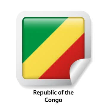 Flag of Republic of the Congo. Round glossy sticker Stock Illustration