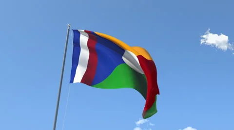 The flag of Reunion Waving on the Wind. Stock Footage 48916805