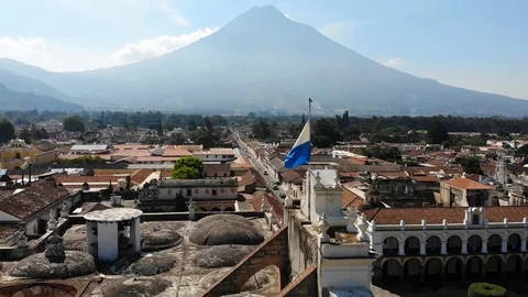 Flag Revolution Over Antigua, Guatemala Stock Footage