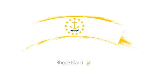 Flag of Rhode Island in rounded grunge brush stroke. Stock Illustration