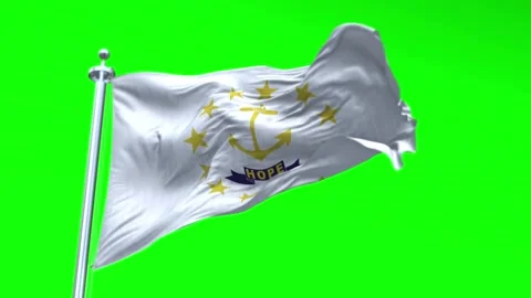 Flag of Rhode Island US State waving flag animation on a green screen Stock Footage 296869560