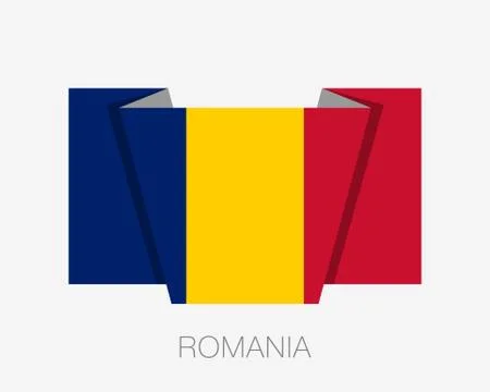 Flag of Romania. Flat Icon Waving Flag with Country Name Stock Illustration