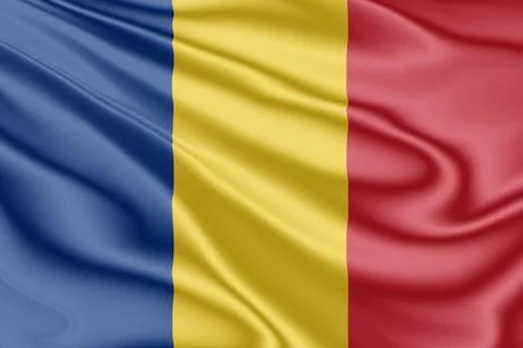 Flag of Romania fluttering in the wind in 3D illustration Stock Illustration