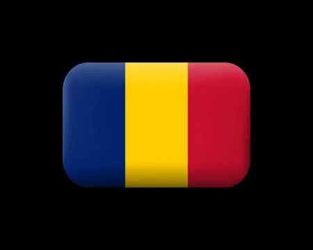 Flag of Romania. Matted Vector Icon and Button. Rectangular Shape Stock Illustration