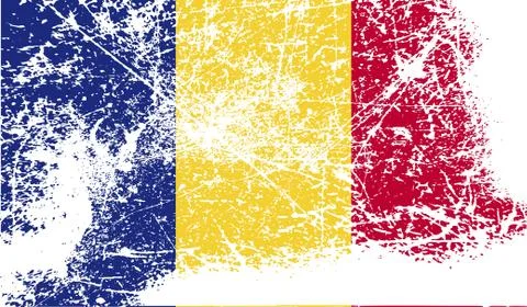 Flag of Romania with old texture. Vector Stock Illustration