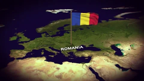 The Flag of Romania on the World Map, Romania map with flag 3d animation Stock Footage 289643579