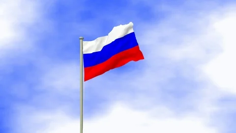 Flag of Rusia waving in the wind with pole and blue sky background 스톡 동영상 124942917
