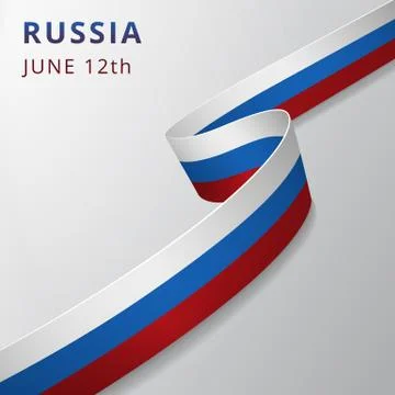 Flag of Russia. 12th of June. Vector illustration. Wavy ribbon on gray backgr Stock Illustration