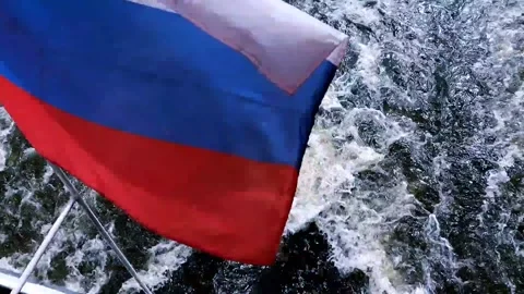 The flag of Russia is being developed on the ship Stock Footage 217514031