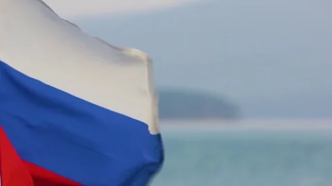 Flag of Russia on the deck of the ship. Stock Footage 75948435
