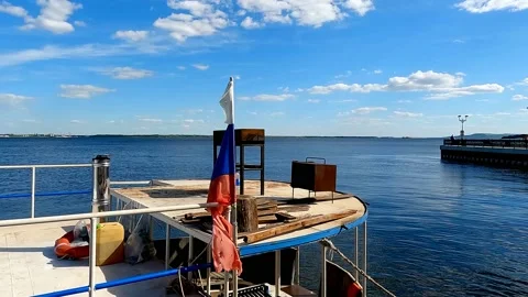 The flag of Russia on the deck of the ship Stock Footage 197466465