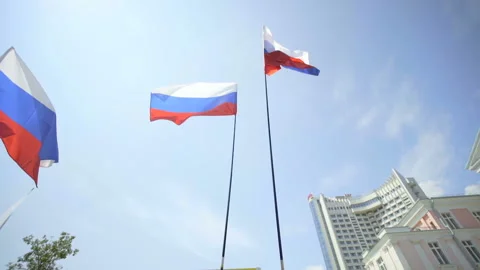 Flag of Russia on flagpole Stock Footage 126353705