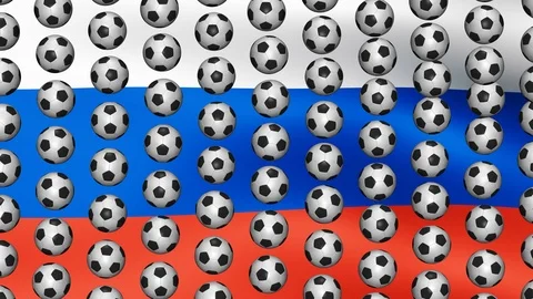 Flag of Russia, fluttering in the wind with balls. World Cup 2018. Stock Footage 89078671