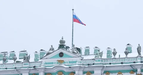 The flag of Russia flutters in the wind over the building of the winter Palace i Stock-Footage 101835277