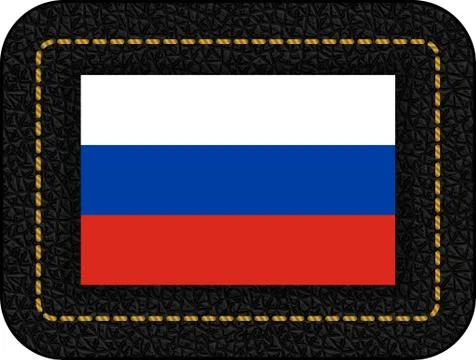 Flag of Russia. Vector Icon on Black Leather Backdrop Illustrazione stock