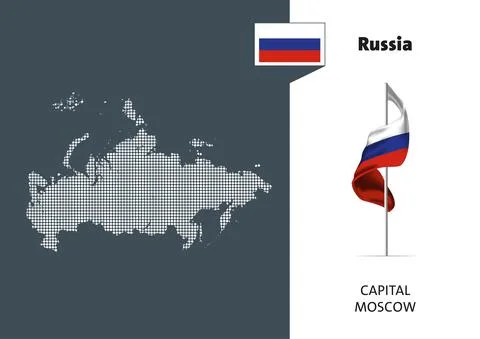 Flag of Russia on white background. Dotted map of Russia Stock-Illustration