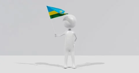 Flag of Rwanda. 3D Character holding and waving flag 4K UHD 60FPS Stock Footage 228562974