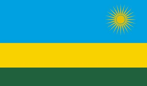 Flag of Rwanda with blue, yellow and green stripes and sun symbol 스톡 일러스트