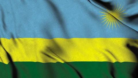 Flag of Rwanda with blue yellow green stripes and sun Video stock 314677614