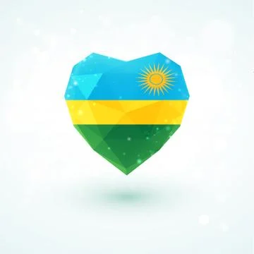 Flag of Rwanda in shape diamond glass heart. Triangulation style Illustrazione stock