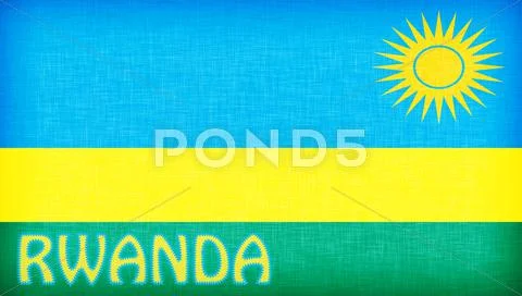 Flag of rwanda stitched with letters Stock Illustration