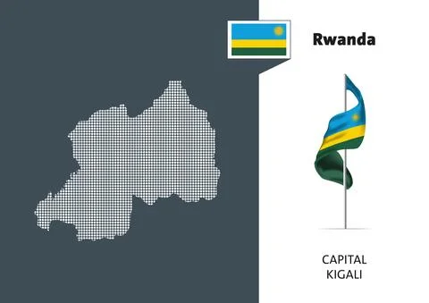 Flag of Rwanda on white background. dotted map of Rwanda Stock Illustration
