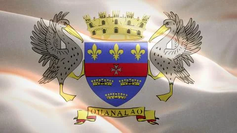 Flag of Saint Barthelemy waving in the wind. 3D Waving flag design. Stock Illustration