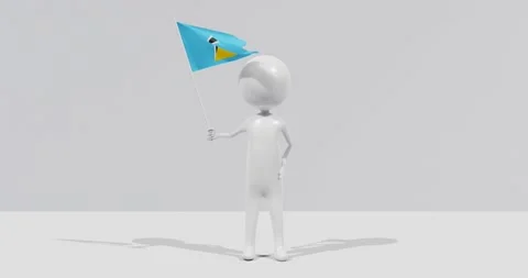 Flag of Saint Lucia. 3D Character holding and waving flag 4K UHD 60FPS Stock Footage 228563034
