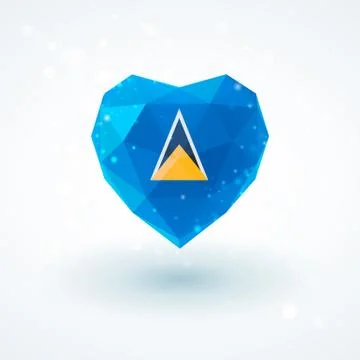 Flag of Saint Lucia in shape diamond glass heart. Triangulation style 库存插图