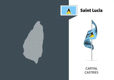 Flag of Saint Lucia on white background. Dotted map of Saint Lucia Stock Illustration