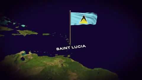 The Flag of Saint Lucia on the World Map, Saint Lucia map with flag 3d animation Stock Footage 306610960
