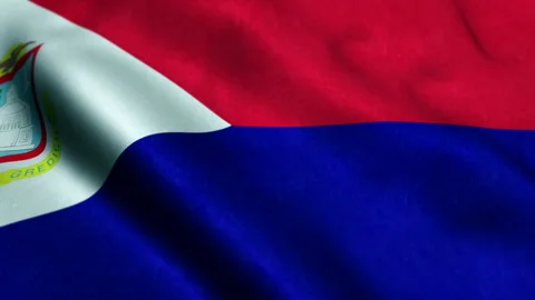 Flag Of Saint Martin Waving On Flagpole In The Wind, National Symbol Of Freedom Video stock 232798221