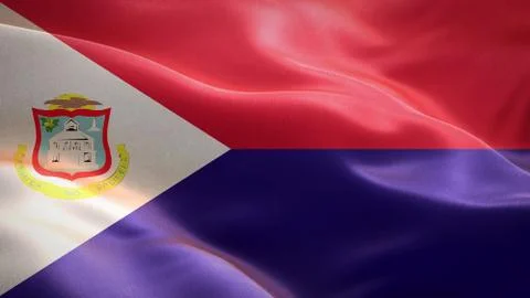 Flag of Saint Martin waving in the wind. 3D Waving flag design. Stock Illustration