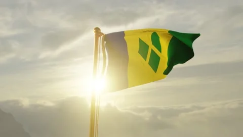 Flag of Saint Vincent and the Grenadines Waving, Realistic Animation, 4K 60 FPS Video stock 130318731