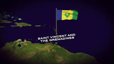 The Flag of Saint Vincent and the Grenadines on the World Map, 3d animation Stock Footage 306612259