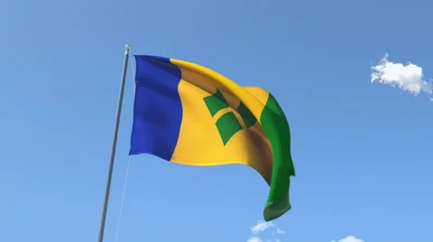 The flag of Saint Vincent Waving on the Wind. Stock Footage 49895596