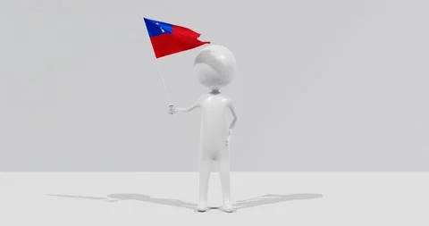 Flag of Samoa. 3D Character holding and waving flag 4K UHD 60FPS Stock Footage 228563061