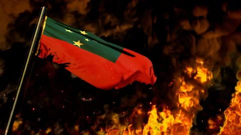 Flag of Samoa on burning fire bg - hard times concept - abstract 3D rendering Stock Illustration