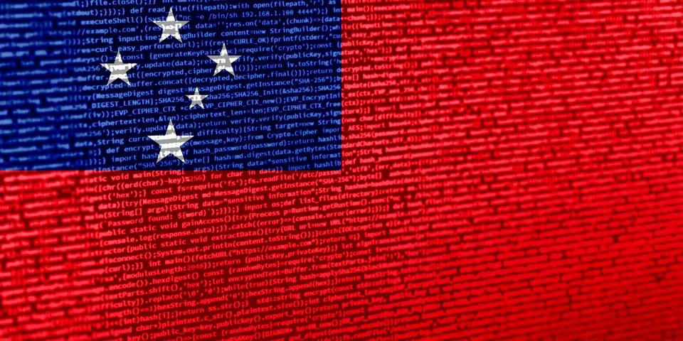 Flag of Samoa over digital code. Concept of cybersecurity, innovation, and .. Illustration