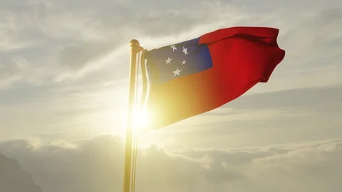 Flag of Samoa Waving, Realistic Animation, 4K UHD 60 FPS Slow-Motion Stock Footage 128639233