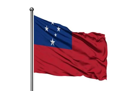 Flag of Samoa waving in the wind, isolated white background. Stock Photos