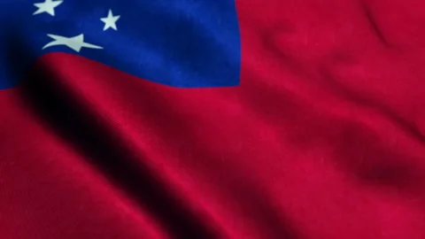 Flag of Samoa waving in the wind. Seamless looping. 3d generated. Video stock 232796476