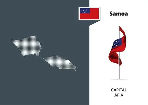 Flag of Samoa on white background. Dotted map of Samoa Stock Illustration