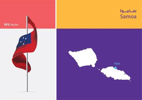 Flag of Samoa on white background with Map Stock Illustration